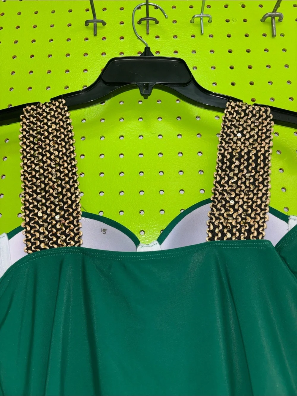 Emerald One-Piece Swimsuit with Gold Chain Trim